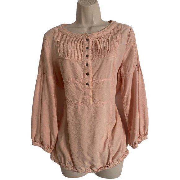 Sundance Tops - Sundance Women's Boho Peasant Blouse  Medium Pink Pleated 100% Rayon Long Sleeve